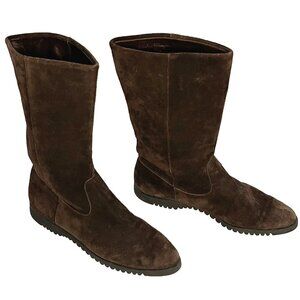 Salvatore Ferragamo 9.5 AA Brown Leather Suede Boots Saks 5th Ave Narrow Vibram